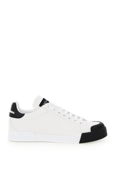 Shop Dolce & Gabbana Leather Sneakers In Bianco Nero