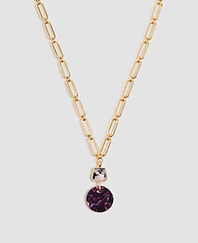 Shop Ann Taylor Tortoiseshell Print Circle Pendant Necklace In English Violet