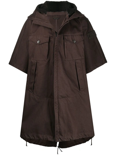 Shop Stone Island Ghost Hooded Cape In Brown