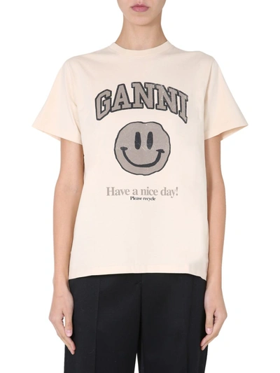 Shop Ganni Women's Beige T-shirt