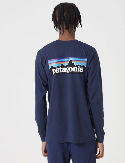 Shop Patagonia P-6 Logo Responsibili-tee Long Sleeve T-shirt In Navy Blue