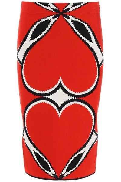 Shop Alexander Mcqueen Love Heart Pencil Skirt In Red Black