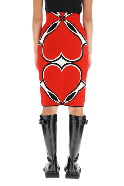 Shop Alexander Mcqueen Love Heart Pencil Skirt In Red Black