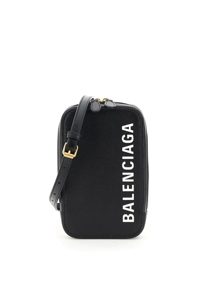 Shop Balenciaga Phone Bag With Shoulder Strap Cash Logo In Blk Wht