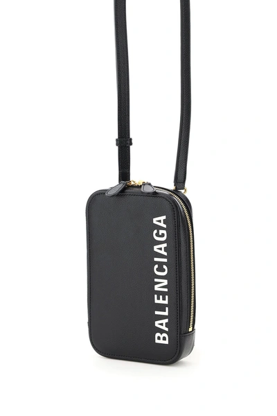 Shop Balenciaga Phone Bag With Shoulder Strap Cash Logo In Blk Wht