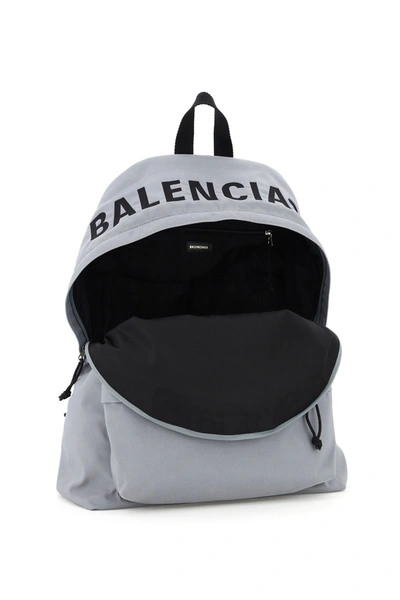 Shop Balenciaga Wheel Embroidered Logo Backpack In Grey