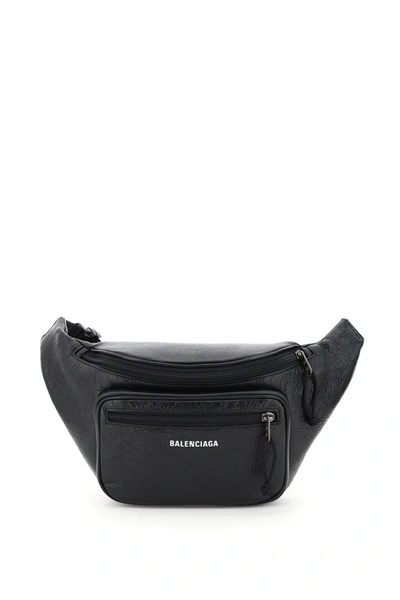 Shop Balenciaga Explorer Leather Beltbag In Black