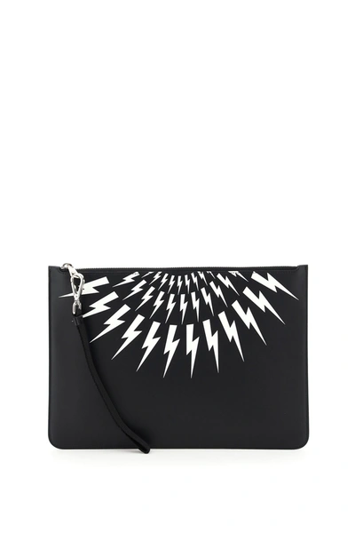 Shop Neil Barrett Fair-isle Thunderbolt Pouch In Black White