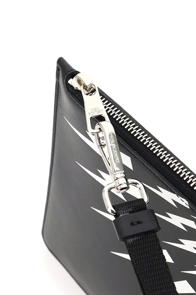 Shop Neil Barrett Fair-isle Thunderbolt Pouch In Black White