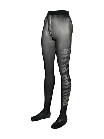 Philipp Plein Logo Gem-embellished Tights In Black