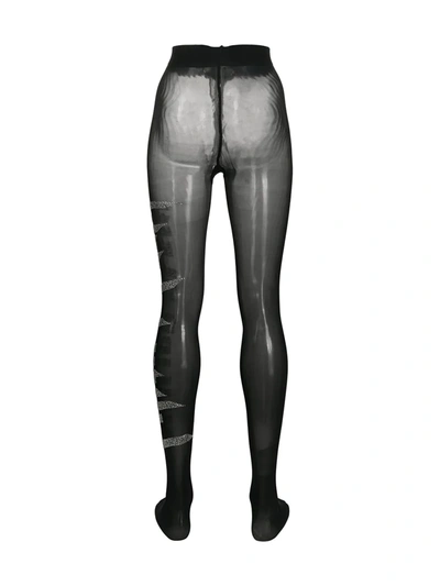Philipp Plein Logo Gem-embellished Tights In Black