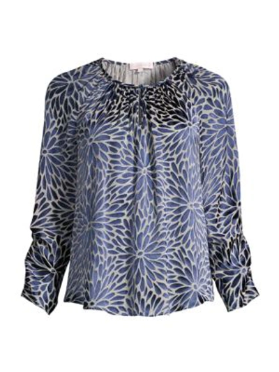 Shop Rebecca Taylor Autumn Bloom Long-sleeve Blouse In Navy Combo