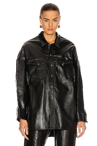 Shop R13 Leather Oversized Cowboy Shirt In Thin Black