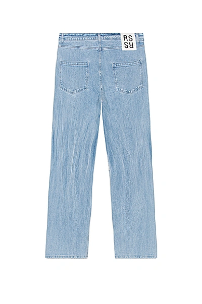 Shop Raf Simons Relaxed Fit Denim Pants With Cut Out Knee Patches In Very Light Blue