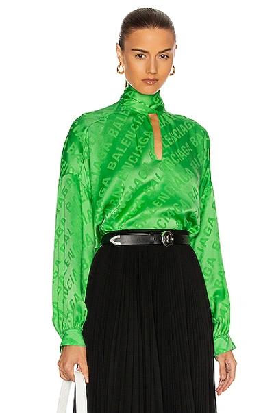 Shop Balenciaga Long Sleeve Printed Blouse In Apple Green