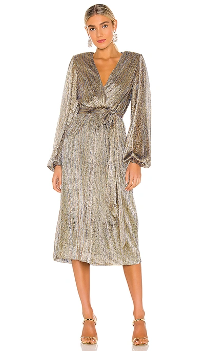 Shop Rebecca Vallance Rivero Long Sleeve Midi Dress In Gold