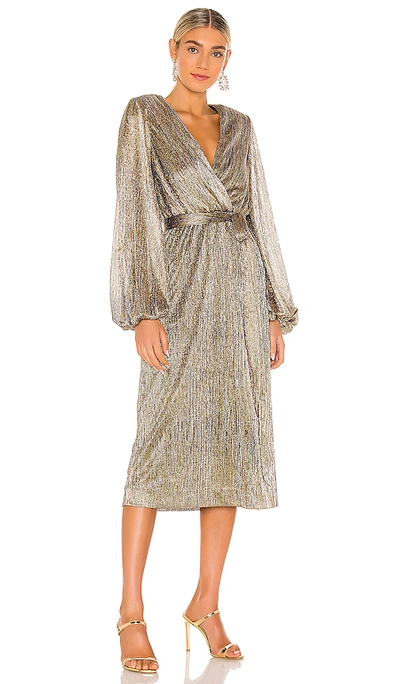 Shop Rebecca Vallance Rivero Long Sleeve Midi Dress In Gold