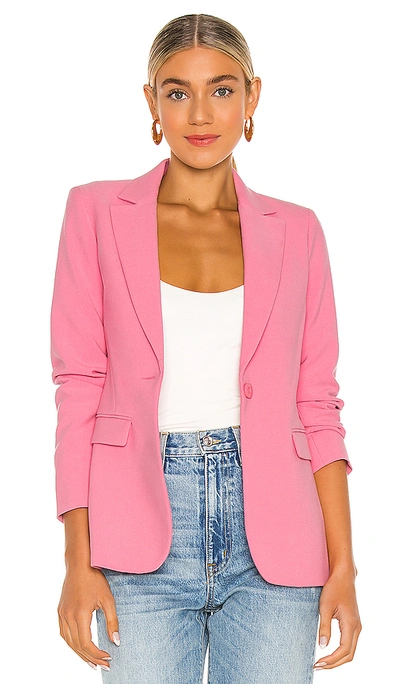 Shop Alice And Olivia Zora Macey Notch Collar Fitted Blazer In Bright Rose
