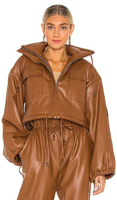 Shop Selmacilek Puff Sleeve Vegan Leather Jacket In Brown