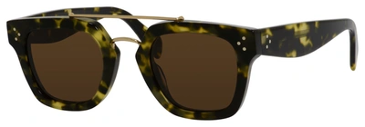 Shop Celine Cl 41077s 0phw Rectangular Sunglasses In Havana Green