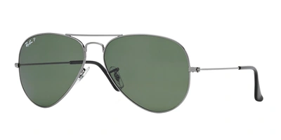 Shop Ray Ban 3025/58 Polarized Aviator Sunglasses In Green