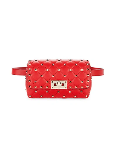 Shop Valentino Rockstud Leather Belt Bag In Red