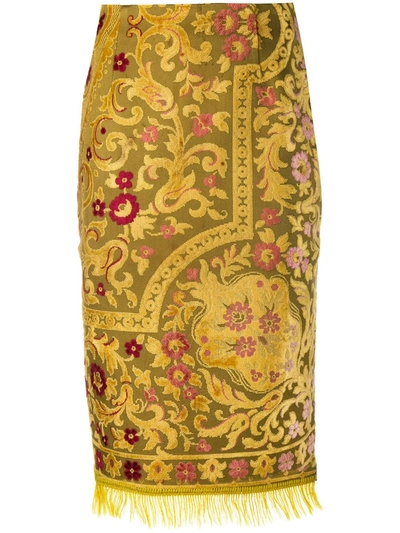 Shop Marine Serre Floral Embroidered Pencil Skirt In Yellow