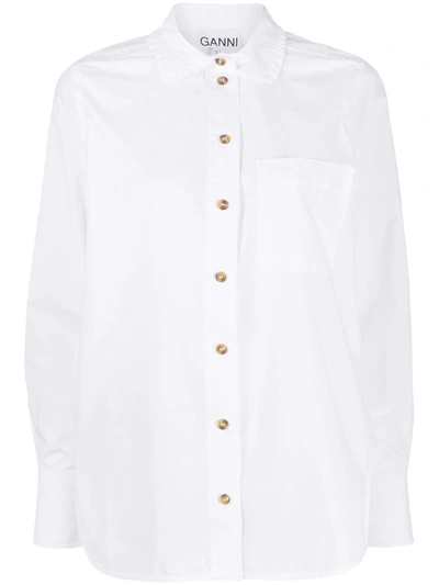 Shop Ganni Ruffled Collar Shirt In White