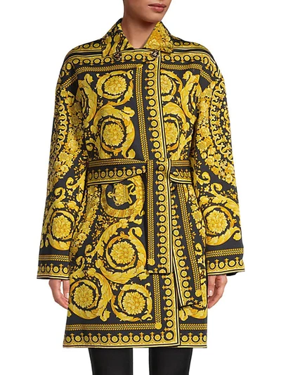 Shop Versace Reversible Print Wrap Coat In Black