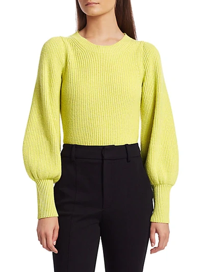 Shop A.l.c Eliana Puff-sleeve Wool & Cashmere-blend Knit Sweater In Citron