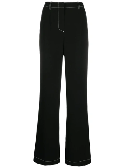 Shop Escada Contrast-stitch Flared Trousers In Black