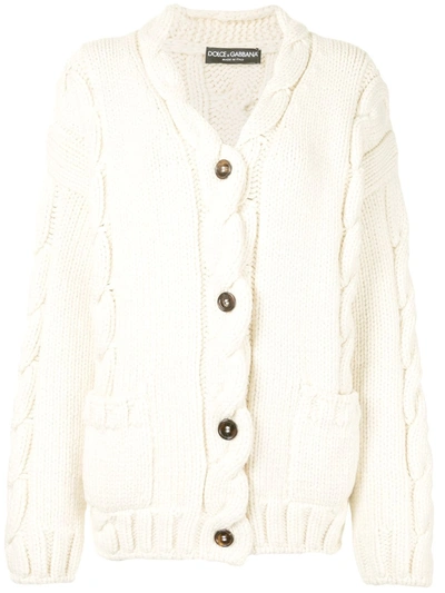 Shop Dolce & Gabbana Chunky Cable Knit Cardigan In White