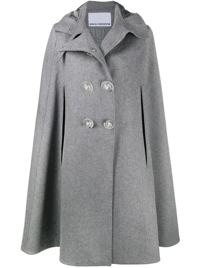 Shop Rabanne Hooded Double-breasted Flared Coat In Grey