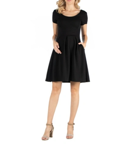 Shop 24seven Comfort Apparel Knee Length Cap Sleeve Maternity Dress With Pocket Detail In Black