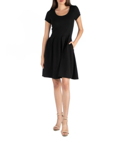Shop 24seven Comfort Apparel Knee Length Cap Sleeve Dress With Pocket Detail In Black