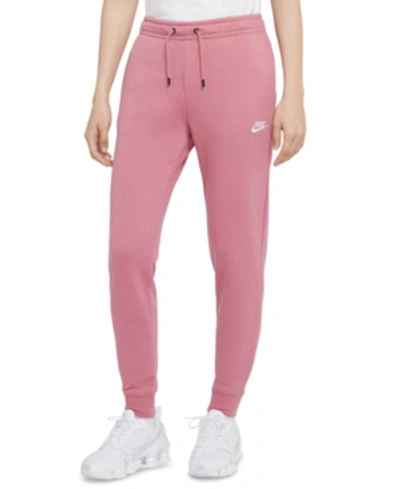 Shop Nike Women's Sportswear Essential Fleece Joggers In Desert Berry/white