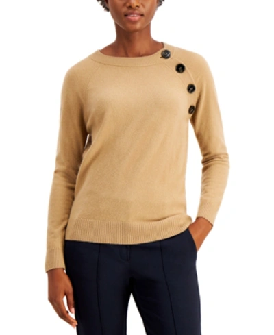 Shop Weekend Max Mara Dula Asymmetrical Button Wool Sweater In Camel