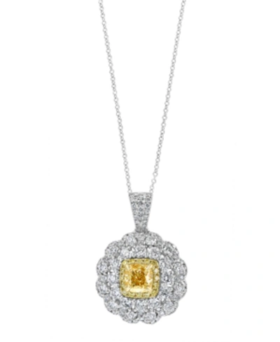 Shop Effy Collection Effy Diamond Floral 18" Pendant Necklace (2-1/2 Ct. T.w.) In 18k Gold & White Gold In White/yellow Gold