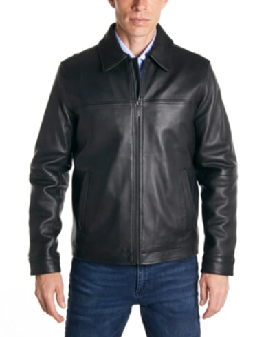 Shop Perry Ellis Men's Classic Leather Jacket In Black