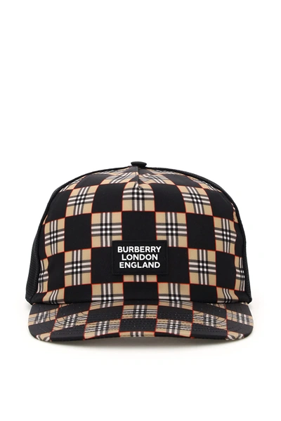 Shop Burberry Checkerboard Baseball Hat In Black Archive Beige (beige)