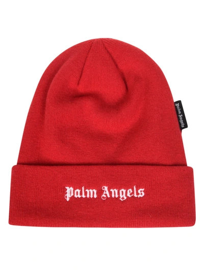 Shop Palm Angels Logo Beanie In Red/white