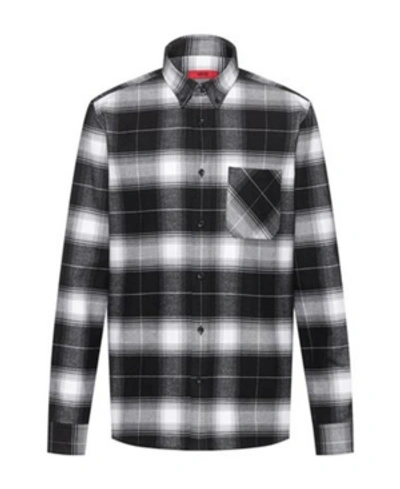 Shop Hugo Men's Ermann Long Sleeve Button Down Shirt With Glen Check Plaid In Black