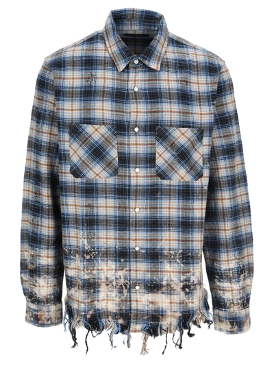 Shop Amiri Bleached Flannel Shirt In Petrol Blue