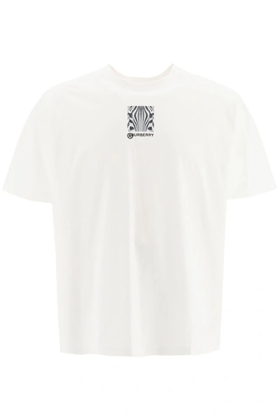 Shop Burberry T-shirt With Collage Print In White (white)