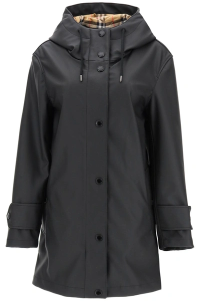 Shop Burberry Hooded Parka Jacket In Black White (black)
