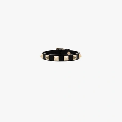 Shop Valentino Black Rockstud Leather Bracelet