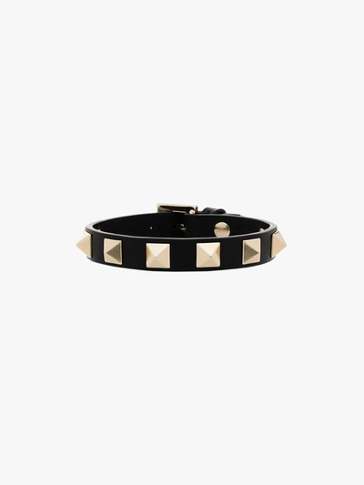 Shop Valentino Black Rockstud Leather Bracelet