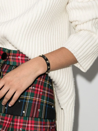 Valentino Garavani Rockstud Calfskin Double-strap Bracelet Woman Black Uni In Black