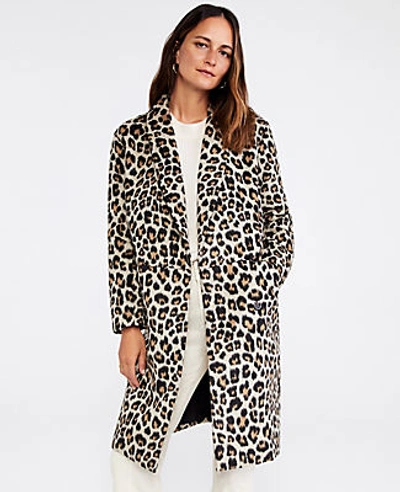 Shop Ann Taylor Brushed Leopard Print Shawl Collar Cocoon Coat In Black Multi