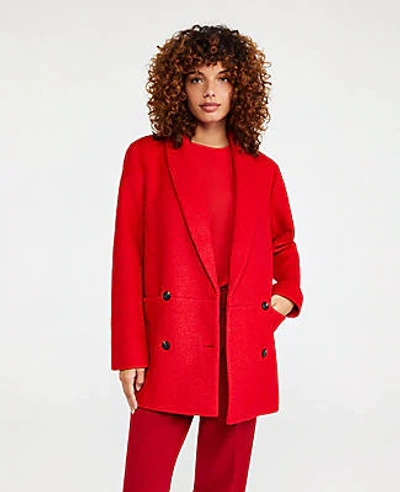 Shop Ann Taylor Short Shawl Collar Cocoon Coat In Candy Red